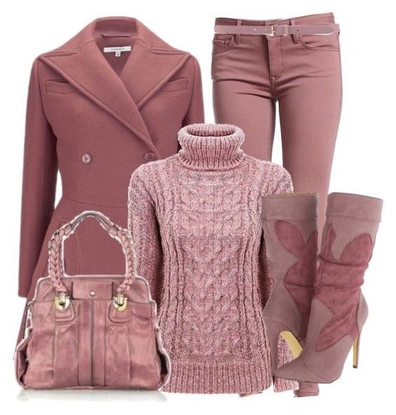 Pink Coat, Pink Sweater, Pink Pants, Pink Boots, Pink Bag